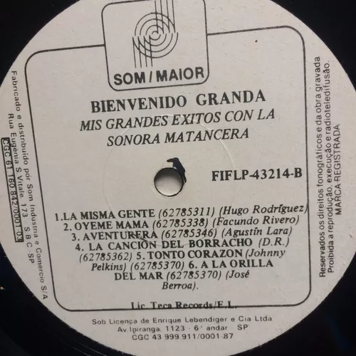 BIENVENIDO GRANDA CON LA SONORA MATANCERA Mis Grandes Exitos LP TECA 