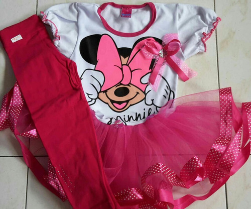 Vestido Niña Tutu Tutus Minnie Fucsia Con Leggins