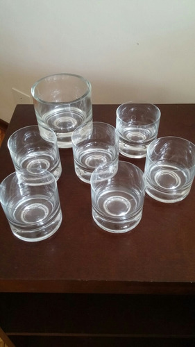 Juego Vasos Y Hielera  Whisky De  Cristal