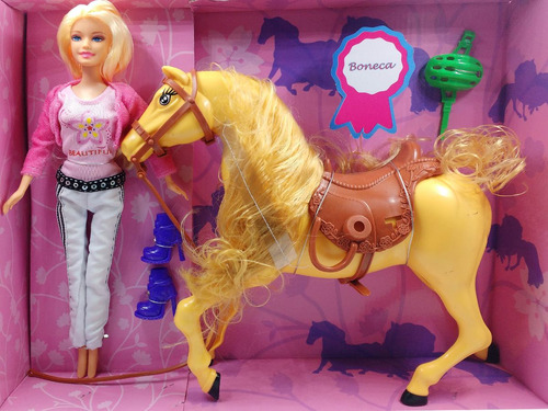 Boneca Leila Com Cavalo E Acessórios Articulada Frete Grátis