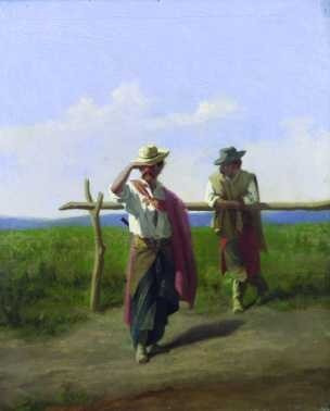 J. M. Blanes - Dos Gauchos En El Palenque - Lámina 45x30 Cm.