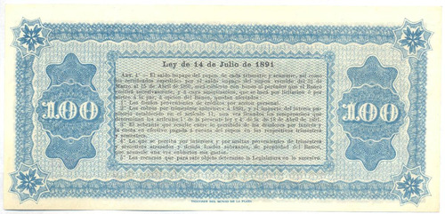 1891 Buenos Aires Banco Hipotecario 100 $ S/c Raro Ps 621 (Usado)
