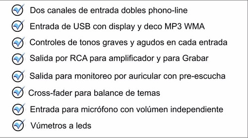 Consola Mezcladora De Sonidos Entradas Usb Phono Mic Y Aux
