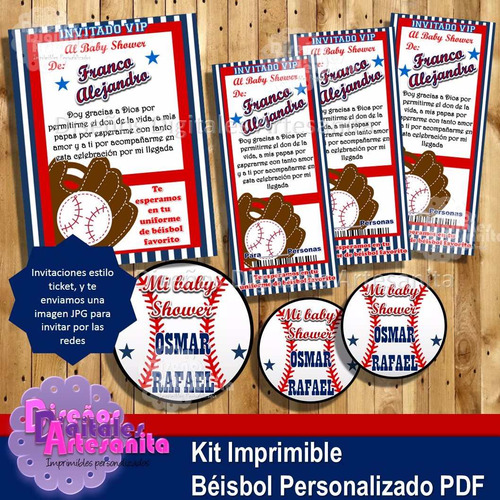 Kit Imprimible Béisbol Cumples Baby Shower Personalizado Pdf