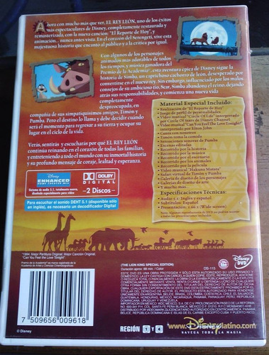 El Rey Leon Edicion Especial 2 Dvds 1a Ed 1994 C/ Arte Origi (Usado)