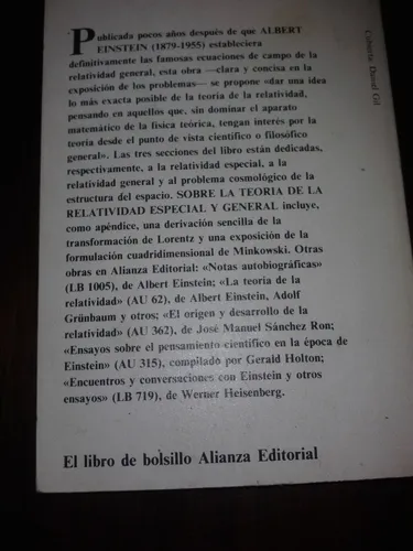Albert Einstein, Sobre La Teoria De La Relatividad, Alianza (Usado)
