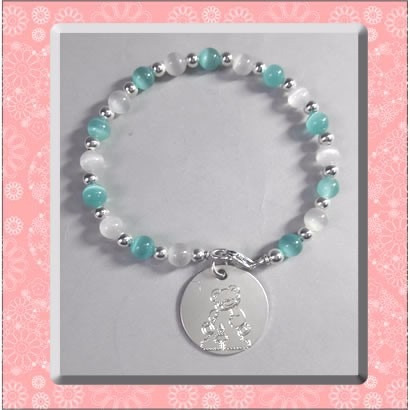 Pulsera Con Inicial Ositos Plata 925 Para Niños- Bautismos