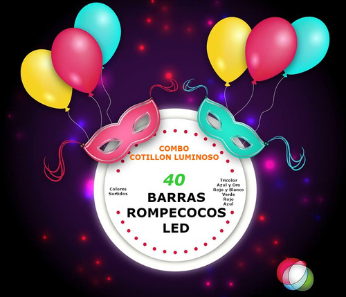 Imagen 2 de 5 de Pack Cotillon Luminoso Combo Fiesta 20 Barras Rompecocos Led