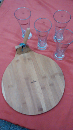 Set Pizzero De Vasos Y Tabla Isenbeck