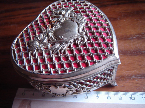 Caja Alhajero Joyero Art Nouveau Corazon Metal Plateado