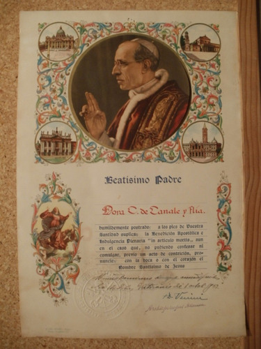 Bendicion Vaticana 1952 Original Impecable Zona Caballito