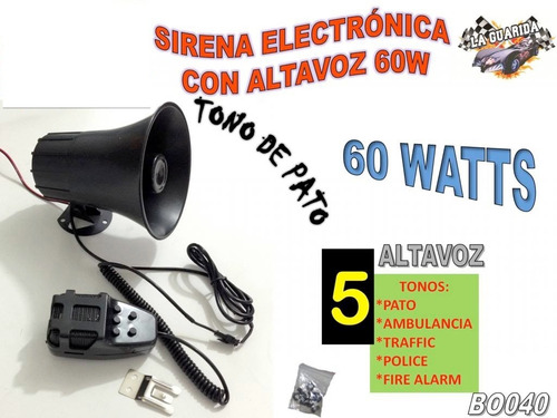 Sirena Tipo Patrulla 5 Tonos Tono Pato 60w Con Altavoz Bo040