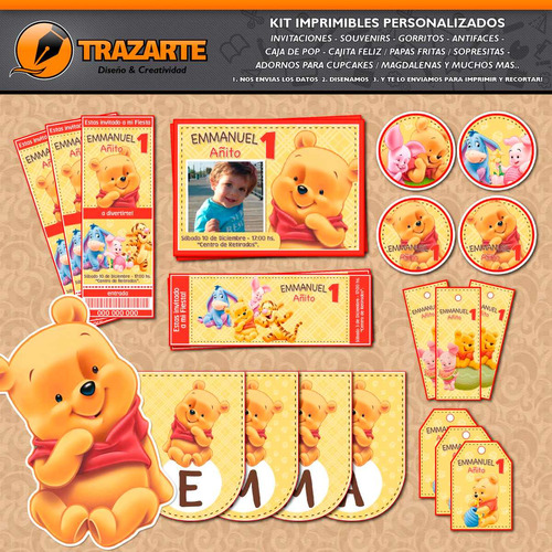 Kit Imprimible Winnie Pooh Bebé & Amigos Personalizado Candy