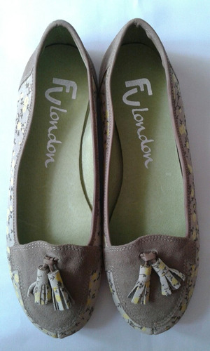 Zapatos Bailarinas Dama Marca Fu-london 100% Piel Talla 40.