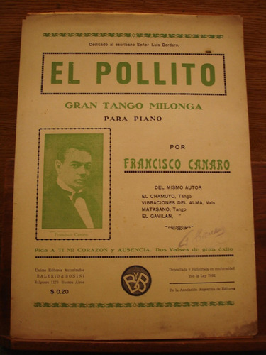 Partitura El Pollito Tango Milonga Francisco Canaro