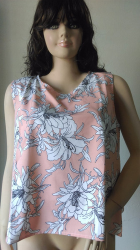 Blusa Manga Cero Floreada Rosado De Chalis Talla Xl A S/.30