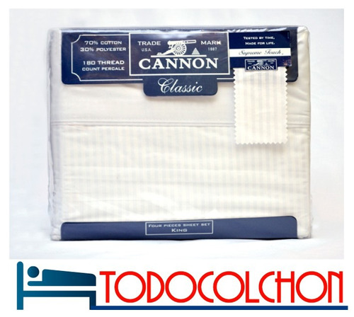 Juego De Sabanas Cannon Classic Full 2 Plazas Percal Blanco