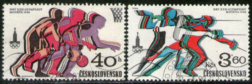 Checoslovaquia 2 Sellos Olimpíadas = Básquet = Esgrima 1980 