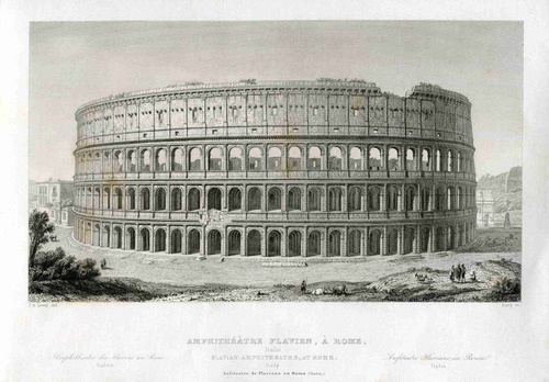 Lienzo Tela Grabado Siglo 19 Lateral Coliseo Romano 50 X 72