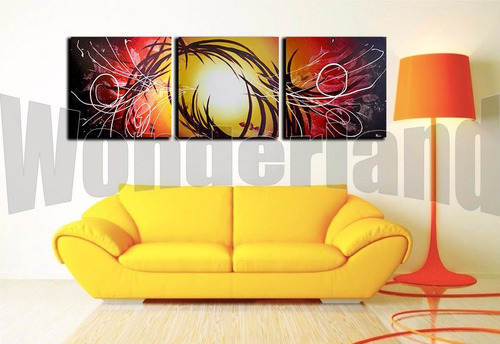 Cuadros Abstractos Tripticos Modernos Pintados A Mano 150x50
