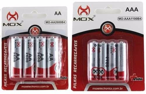 Imagem 2 de 2 de 12 Pilhas Recarregáveis Mox Sendo 4 Aa + 8 Aaa + Carregador