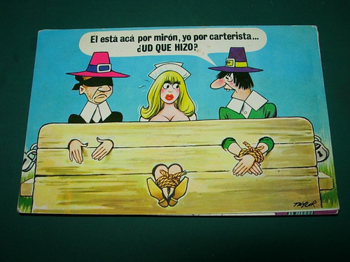 Postal Caricatura Humor Ilustrada Dibujo Picaresca Sexy Cepo