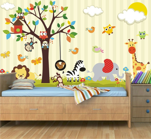 Painel Adesivo Safari Decorativo Parede Infantil Zoo Mod08
