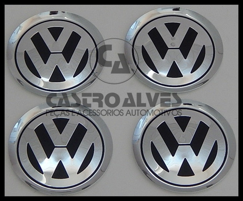 Kit 5 Pçs Emblema Volkswagen Alumínio Jetta Roda Liga 78mm