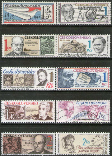 Checoslovaquia 10 Sellos Usados Día Del Sello Años 1980-92