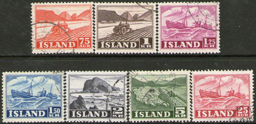 Islandia Serie X 7 Sellos Usados Barco = Tractor Año 1950