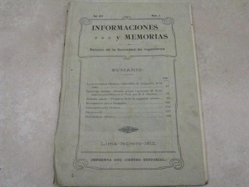 Mercurio Peruano:  Boletin Ingenieria 2-1912 L25 Ig8rn