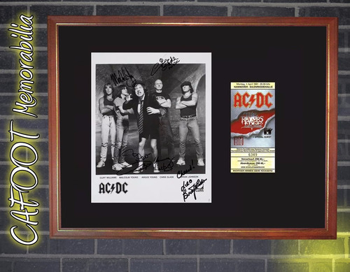 Acdc The Razors Edge Foto Firmas Y Entrada Ac/dc Enmarcados