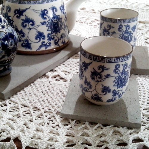 Posa Tazas Vasos 4 Cemento Diseño Minimalista