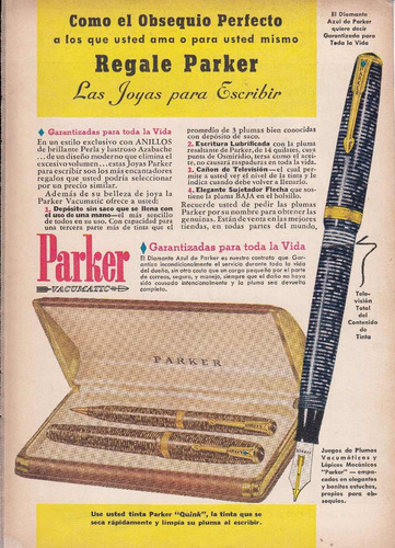 1942 Publicidad Pluma Y Lapicera Parker Vacumatic Vintage