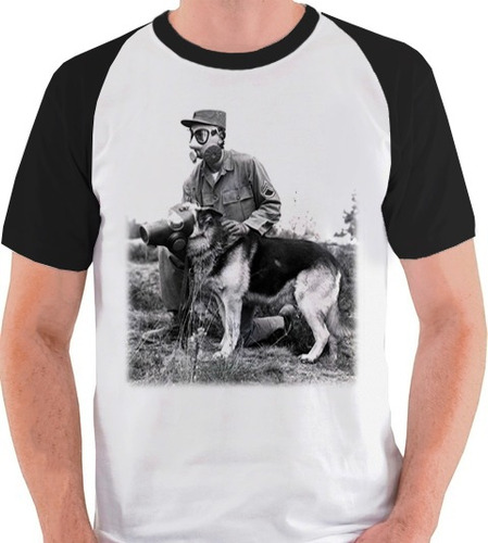 Camiseta Soldado Cachorro Pastor Alemão Camisa Blusa Raglan