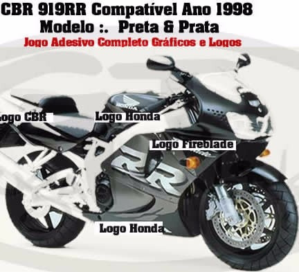 Adesivo Cbr 900rr 1998 Mod Preta E Prata Material Importado