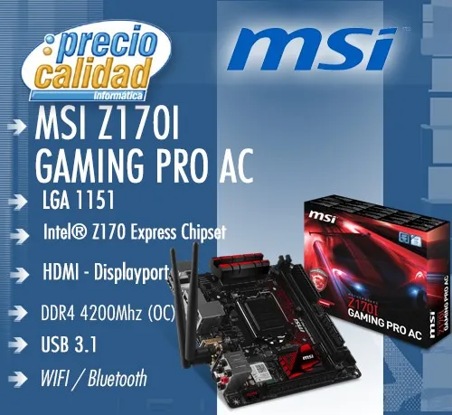 Mother 1151 Msi Z170i Gaming Pro Ac Ddr4 Wifi Mini Itx