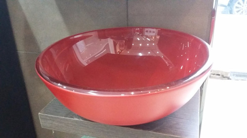Imagen 2 de 10 de Bacha Baño Apoyo 30 Cm Vidrio Color Rojo