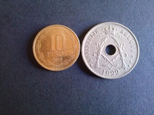 Moneda Bélgica 25 Centavos Níquel 1922 (22a)