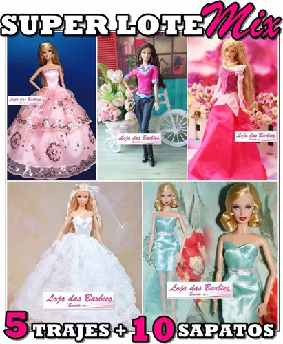 Kit Roupa Para Boneca Barbie Roupinha Mais Sapato Vestido de