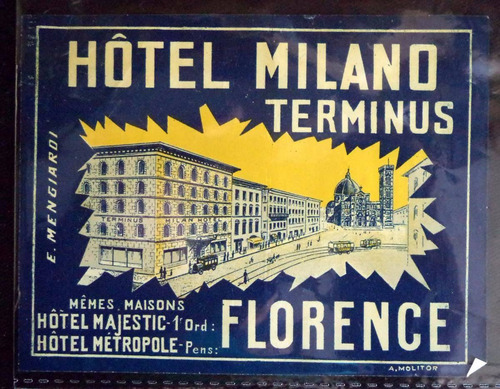 Etiqueta Mala Hotel Milano Terminus Propaganda Antiga