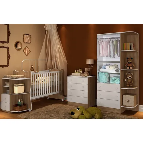 Jogo Quarto De Bebê, Cômoda Roupeiro E Berço Branco