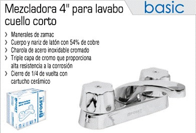 Mezcladora Para Lavabo Cuello Corto Foset Llave - 49230