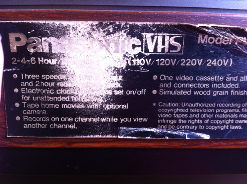 Video Tape Recorder Reproductor Vhs Panasonic - Funciona (Usado)
