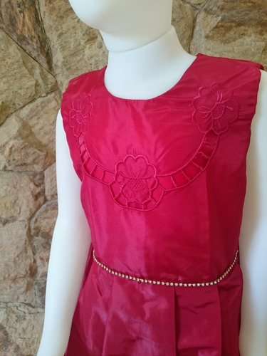 Imagem 3 de 7 de Vestido Infantil Festa Casamento Bordado Richilieu Vinho