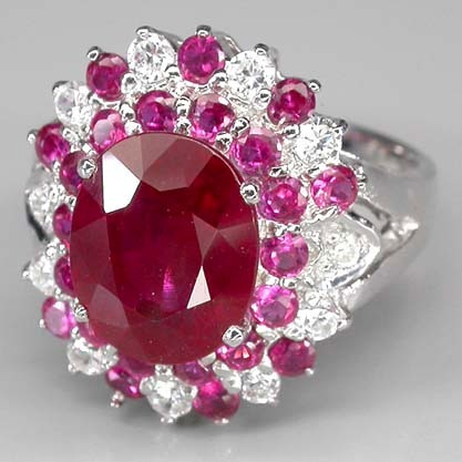 Anillo De Plata, Rubies Y Zafiros Naturales Sz 7