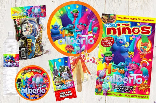 Kit Imprimible Trolls Invitaciones Personalizado