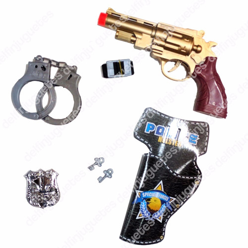 Set Policía Pistola + Esposas + Placa Para Disfraz Disfraces