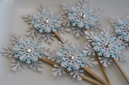 Imagen 2 de 7 de Pinchos Xa Muffins Cupcakes Copos Nieve Snowflake Frozen X10