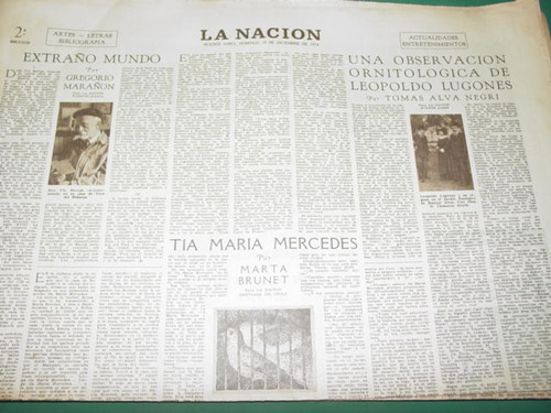 Suple Diario La Nacion 19/12/54 Leopoldo Lugones Marañon